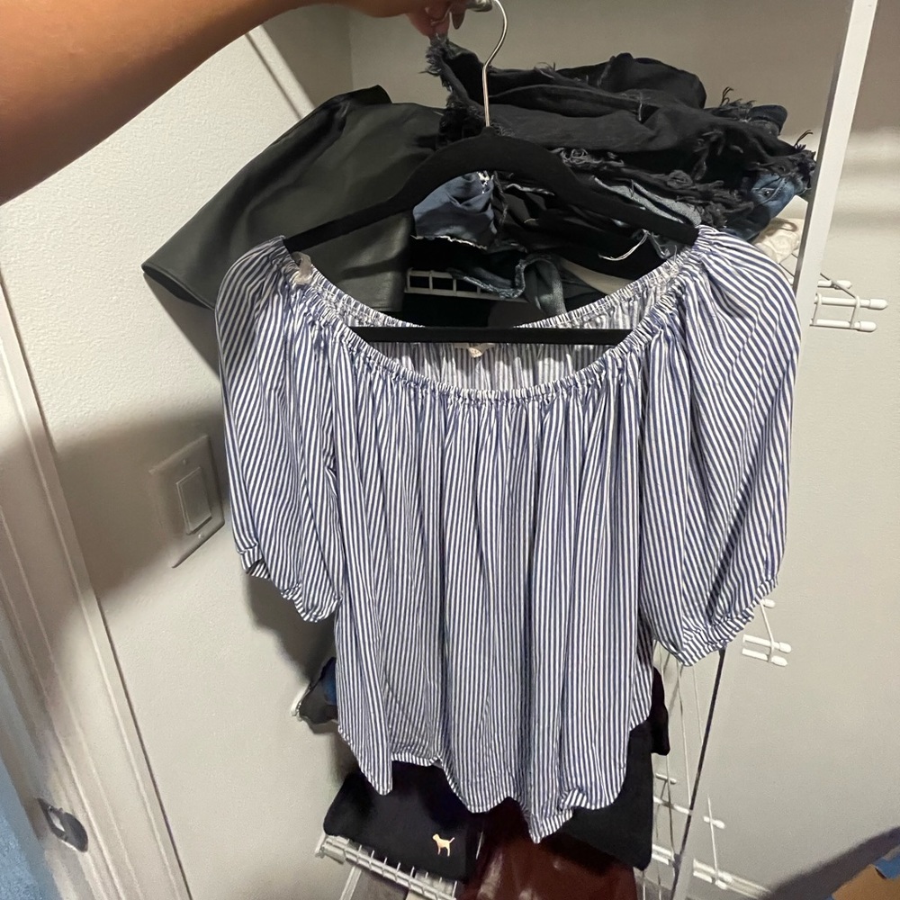 Boutique blue off the shoulder shirt